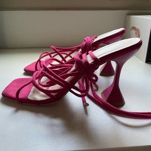 Pink lace up heels from revolve